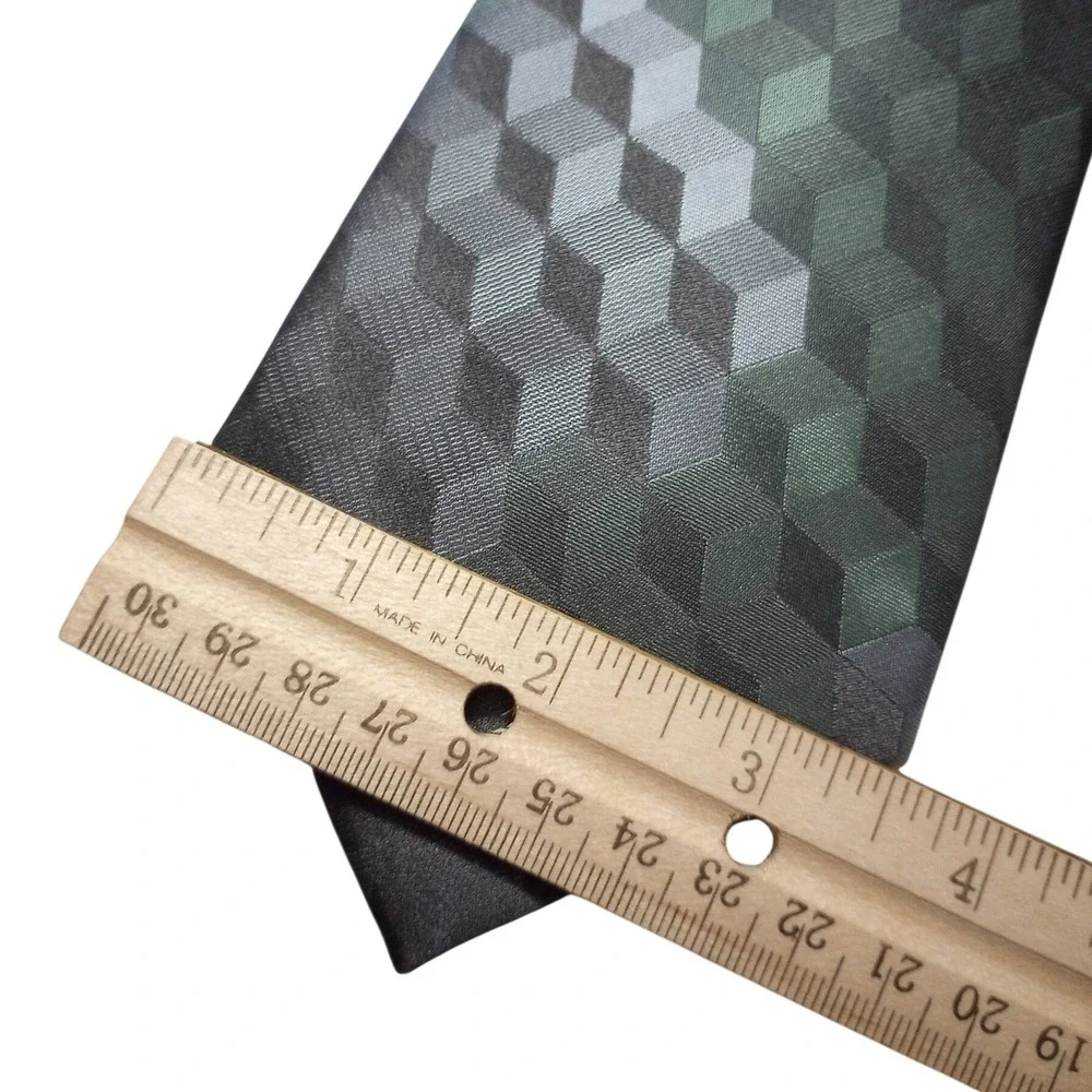 Axcess Claiborne Mens Silk Tie Gray Green Geometric 3D Cube Pattern Necktie